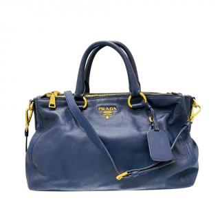 Prada Navy Double Leather Tote Bag