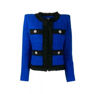 Balmain Royal Blue & Black Boucle Tweed Jacket