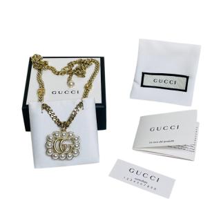 Gucci Faux Pearl GG Gold Tone Necklace