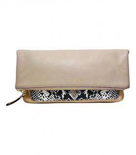Diane von Furstenbery Taupe & Faux Snake Leather Clutch Bag