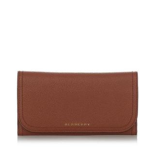 Burberry Tan Brown Leather Long Flap Wallet