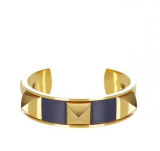Hermes Navy Leather & Gold Plated Medor Stud Bracelet
