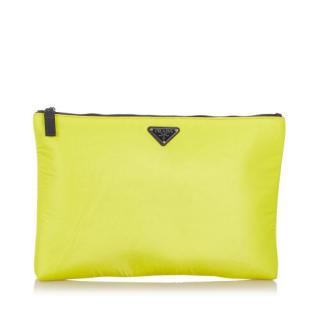 Prada Neon Yellow Saffiano Leather Clutch Bag