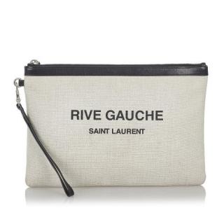 Saint Laurent Rive Gauche Ivory Linen Canvas Pouch