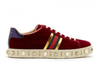 Gucci New Ace faux-pearl embellished velvet trainers