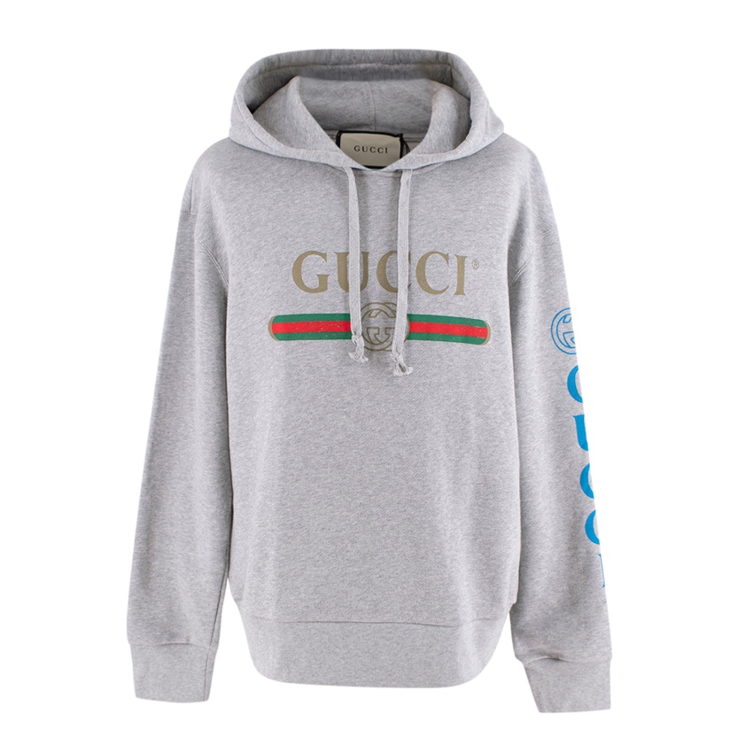 Gucci Grey Marl Jersey Logo Hoodie with Dragon Embroidery