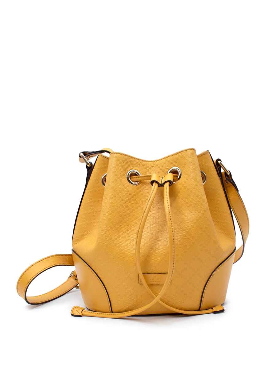 Gucci Yellow Diamante Embossed Small Leather Bucket Bag