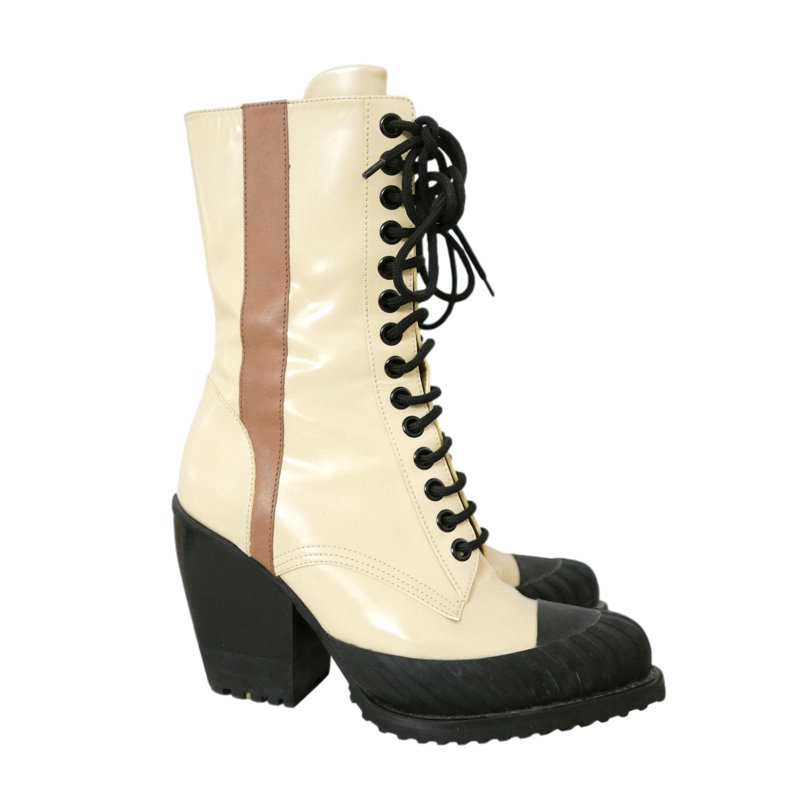 Chloe Rylee Cream Leather Lace Up Heeled Ankle Boots