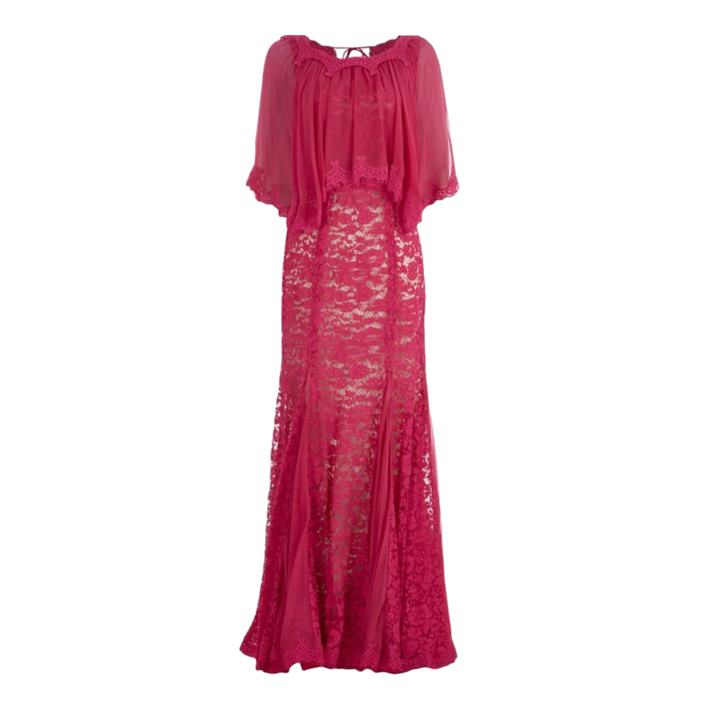 Dolce & Gabbana Pink Lace Caped Gown