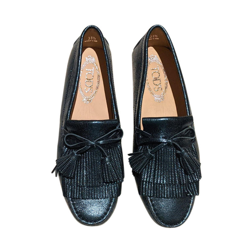Tods Inky Blue Fringed Driving Loafers