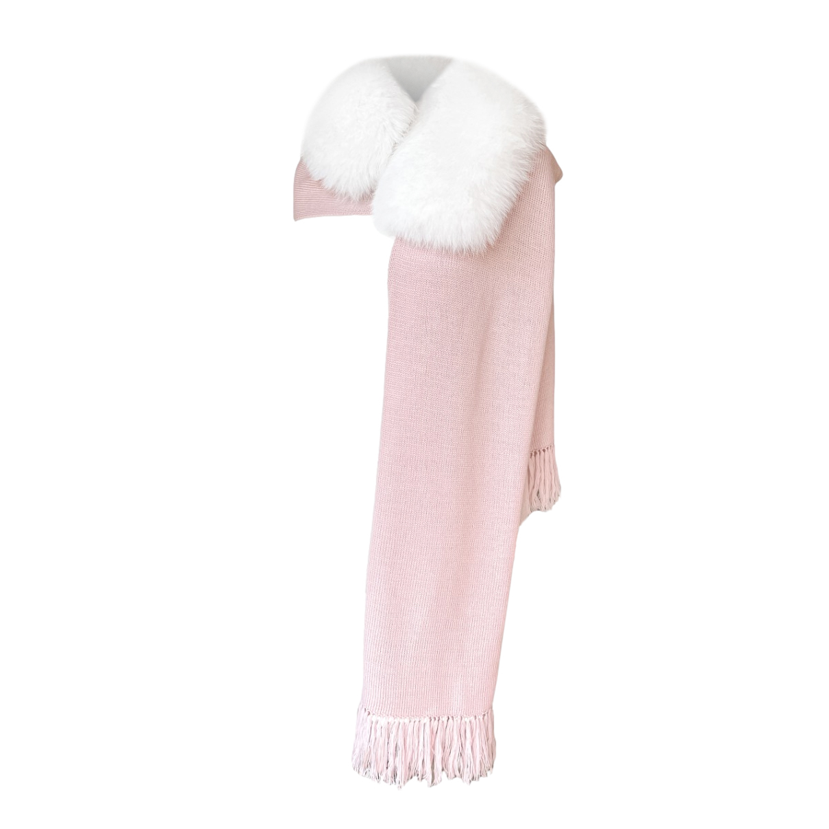 FurbySD Pink Merino Wool & White Fox Fur Scarf