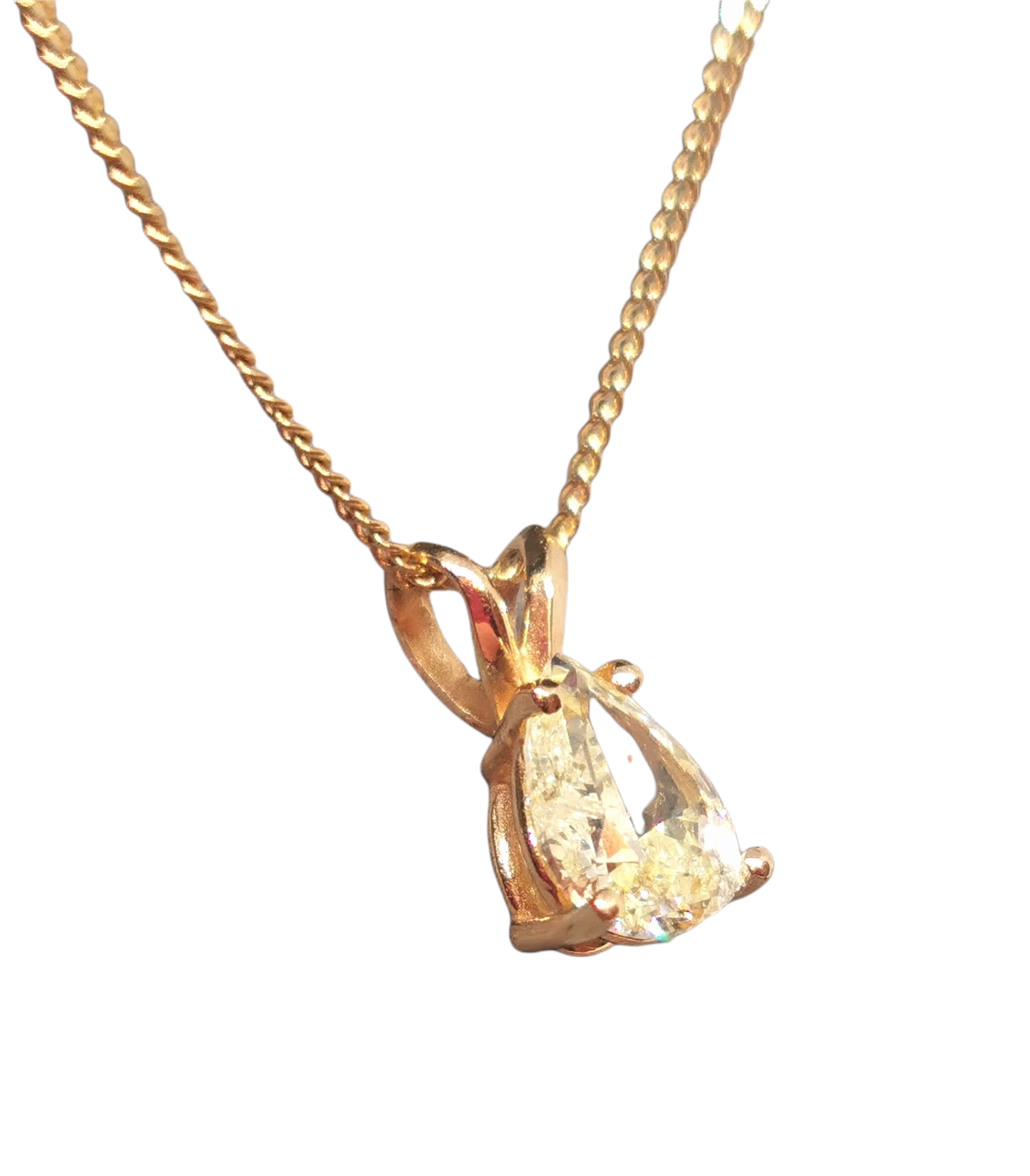 Bespoke pear shaped solitaire diamond pendant and chain 