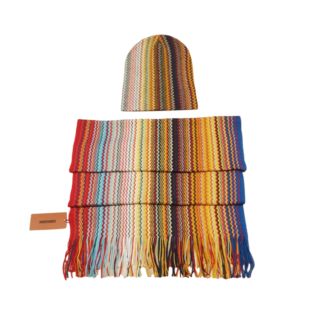 Missoni Multicoloured Zig-Zag Knit Beanie & Scarf