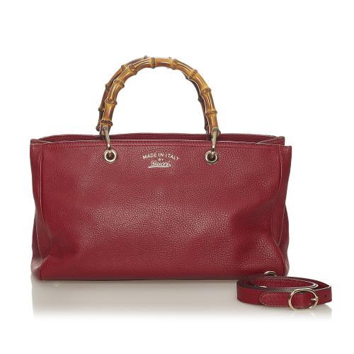 Gucci Bamboo Red  Leather Shopper Satchel
