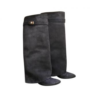 Givenchy Navy Suede Shark Lock Boots
