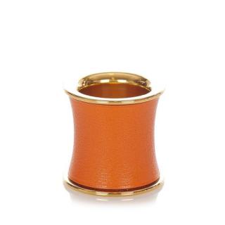 Hermes Gold-Tone Metal Orange Leather Wrapped Scarf Ring