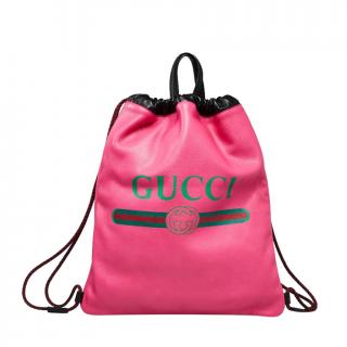 Gucci Pink Leather Logo Drawstring Backpack
