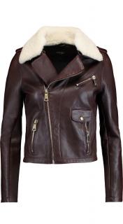 Maje Burgundy Shearling-trimmed Leather Jacket 