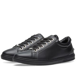 Jimmy Choo Black Leather Cash Star Embellished Low Top Trainers