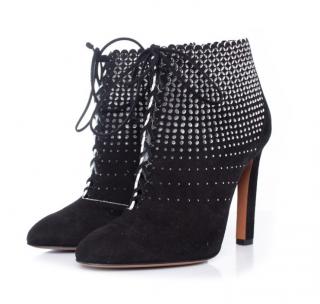 Alaia Black Suede Lasercut Lace-Up Ankle Boots
