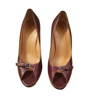 Hermes Brown Leather Open Toe Pumps