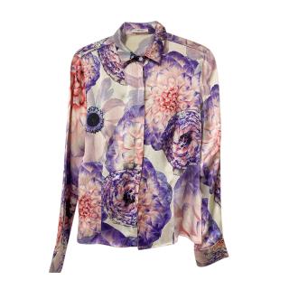 Versace Lilac Floral Printed Silk-Satin Shirt