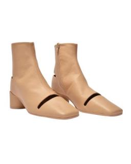MM6 Nude Pink Cut-Out Leather Block Heeled Ankle Boots
