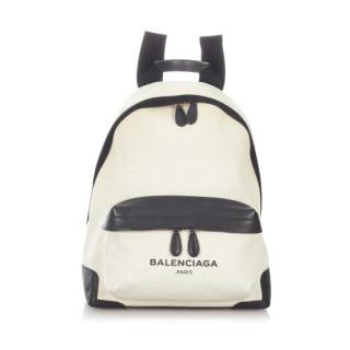 Balenciaga Navy Leather & Ivory Canvas Logo Backpack