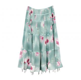 Christian Dior Vintage Green Floral Pleated Skirt