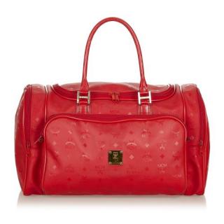 MCM Red Visetos Embossed Nylon Travel Bag