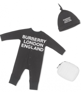 Burberry Sold Out Black Organic Cotton Jersey Baby Gift Set for Kids