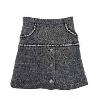 Chanel Grey Braided Trim Tweed Skirt