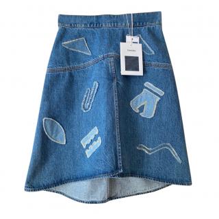 Chanel Paris/New York Blue Embroidered Denim Skirt