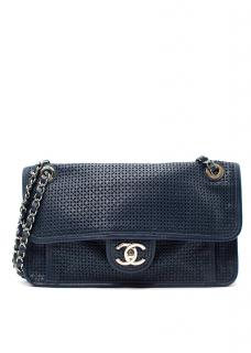 Chanel Navy Up In The Air Perforated Leather Flap Bag