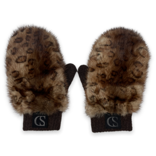 FurbySD Leopard Printed Mink & Wool-Cashmere Mittens