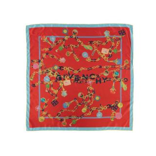 Givenchy Red & Blue Print Silk Scarf 90 