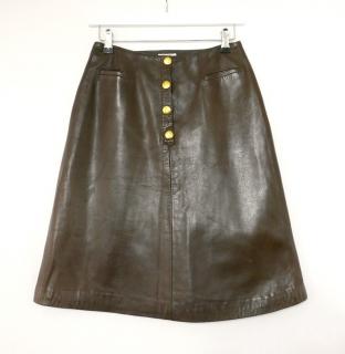 Celine Vintage Khaki Leather Button-Through Skirt