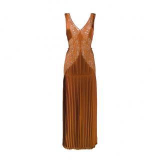 Stella McCartney Copper Silk & Lace Pleated Dress