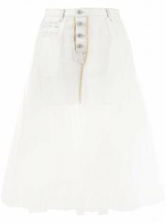 Unravel Project White Denim & Tulle Skirt
