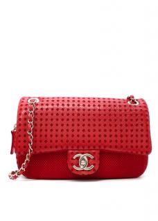 Chanel Red Perforated Leather & Airtex CC Logo Flap Bag