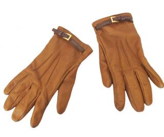 Prada Camel Leather Cashmere Lined Gloves