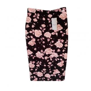 Alessandra Rich Brown & Pink Roses Print Pencik Skirt