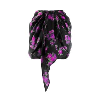 Magda Butrym Black & Violet Floral Print Ruched Mini Skirt
