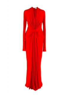 Issa Red Jersey Plunge Front Long Sleeve Gown
