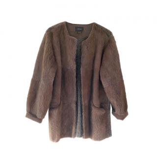 Isabel Marant Adele Muskrat Fur & Wool Knitted Cardigan