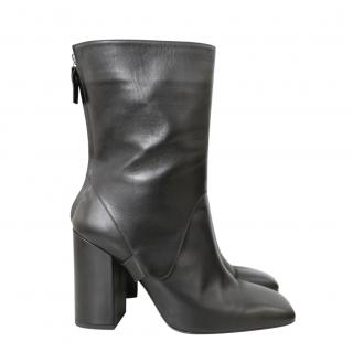 Victoria Beckham Black Leather Square Toe Heeled Ankle Boots