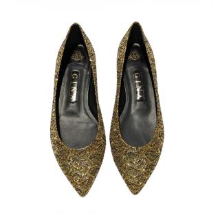 Gina Black & Gold Lace Pointed Toe Ballerinas