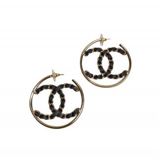 Chanel CC Chain & Leather Hoop Earrings