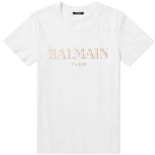 Balmain White Vintage Paris Logo Tee