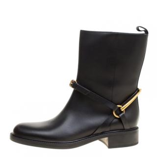 Gucci Black Leather Spur Ankle Boots